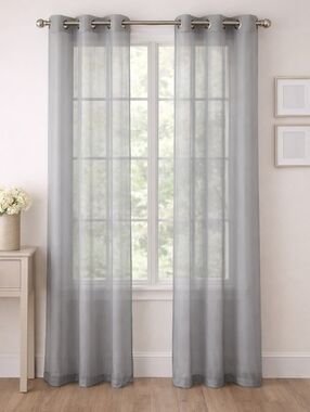 Casablanca Grey Sheer Curtains 55”x90” Set of 2 Panels Window Voile Grommet Top